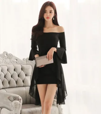 Off-the-shoulder strapless sexy hip skirt