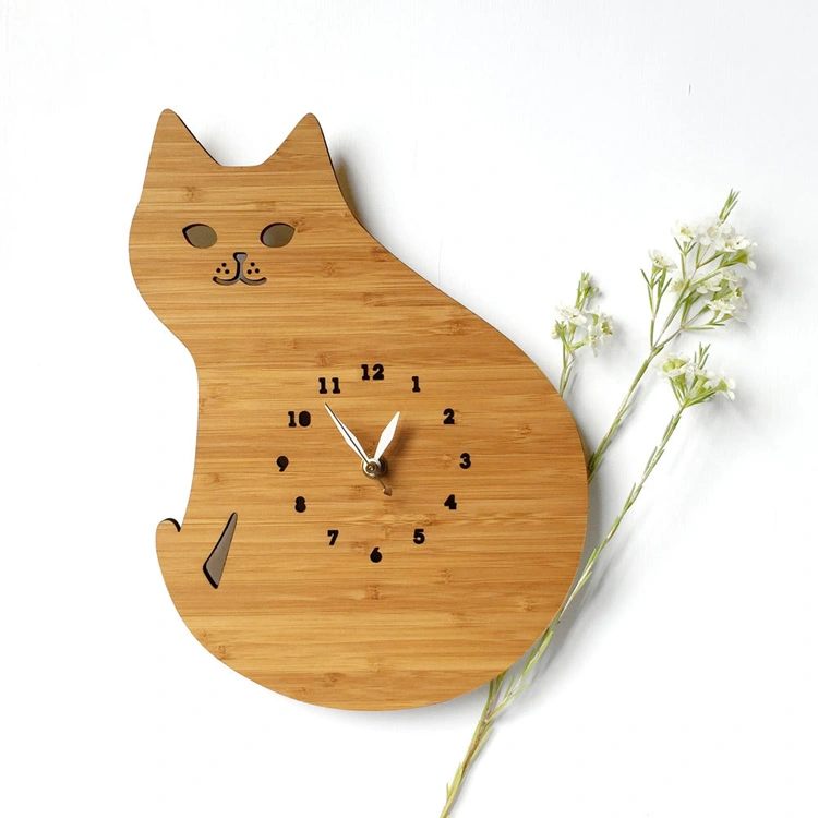 12 pouces chat/hibou modèle horloge pour la maison décoration murale dessin animé bambou horloges animaux Europe design moderne enfants chambre décoration