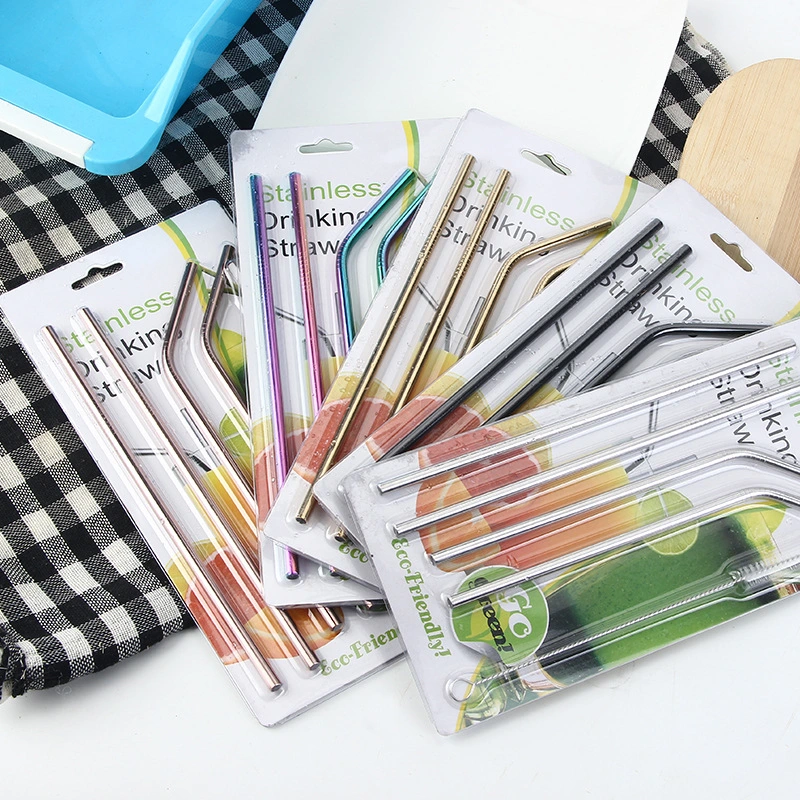 304 stainless steel straw silicone sleeve food grade straw anti-tooth collision 6mm8mm straw set