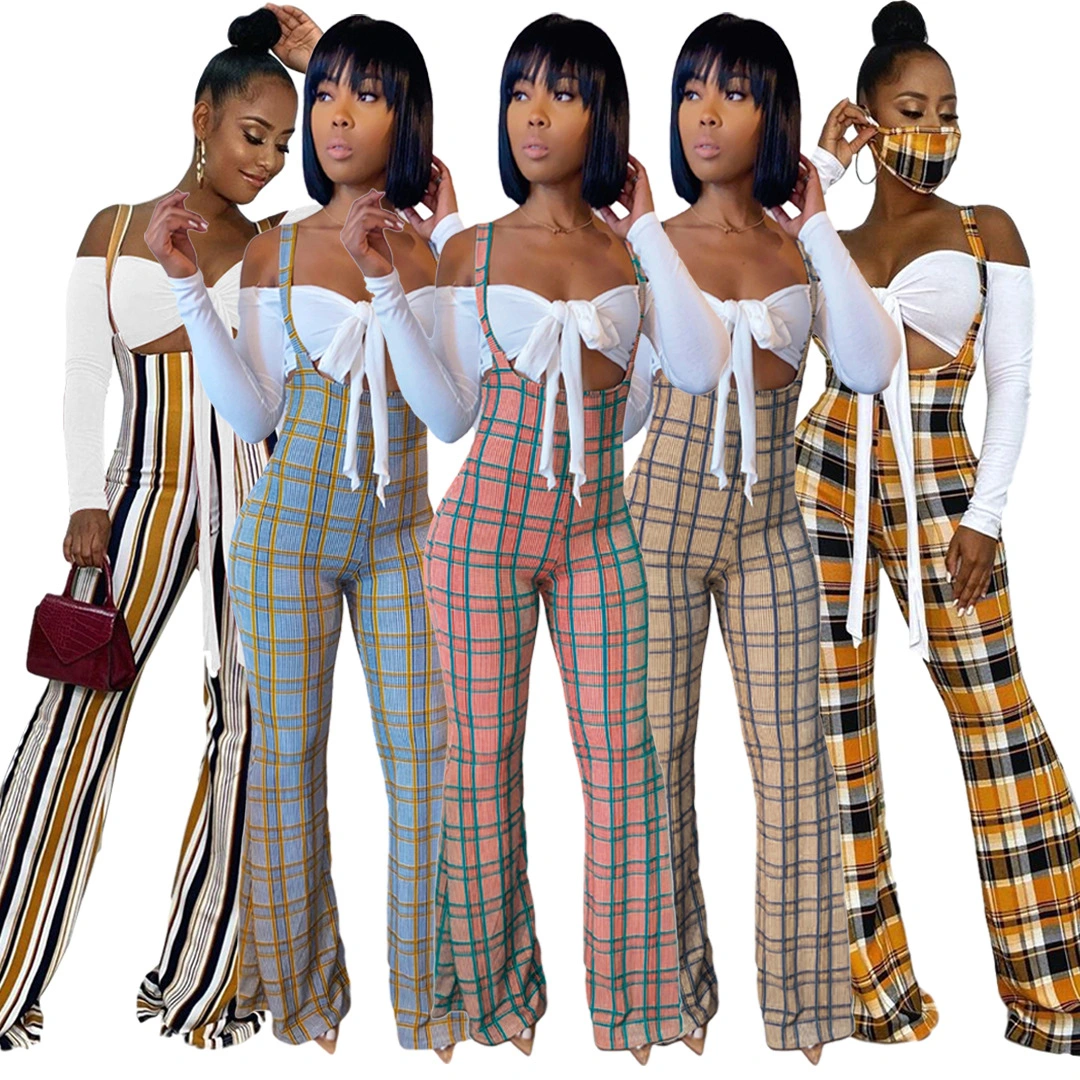 Two-piece chest-wrapped check print jumpsuit