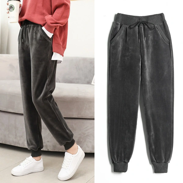 Gold Velvet Loose Feet Casual Harem Pants