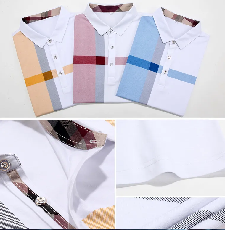 Lapel plaid men's short-sleeved t-shirt Men's cotton T-shirt Men's clothing