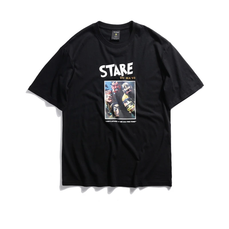 Spoof pattern printed cotton short-sleeved t-shirt men's students round neck loose