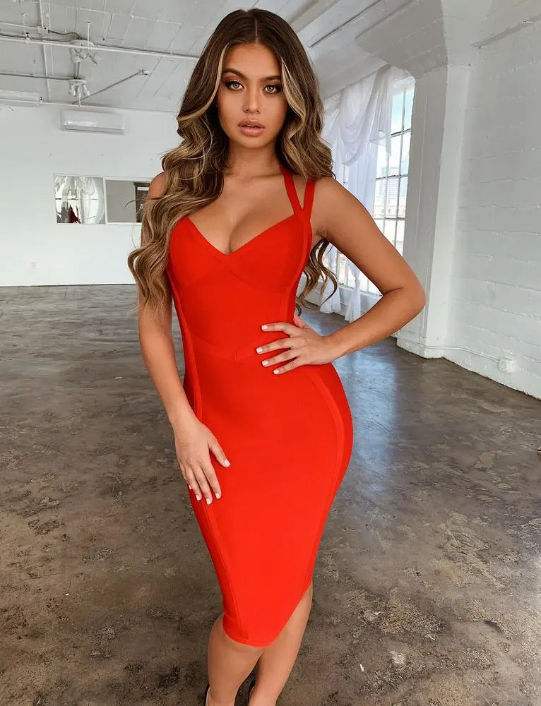 Neck strap back elastic stretch bandage dress