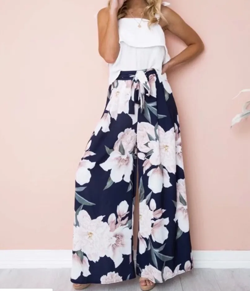 2021Ebay Amazon AliExpress Explosion models European and American women's high waist loose printed casual wide leg pants