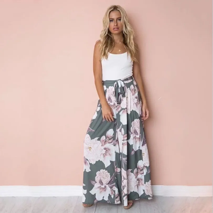 2021Ebay Zinc AliExpress Explosion models European and American women's high waist loose printed casual wide leg pants