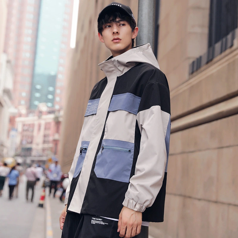 Hooded stitching contrast top
