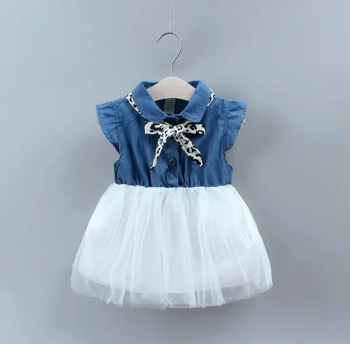 Denim stitching mesh princess dress