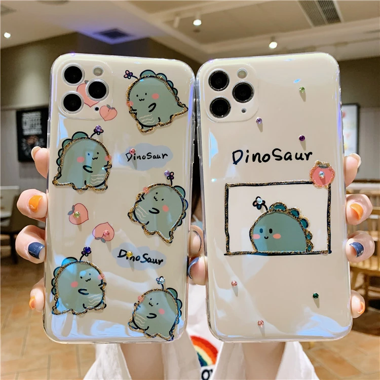 Compatible with Apple , Lovers Small Dinosaur Flash Diamond Epoxy Soft Shell