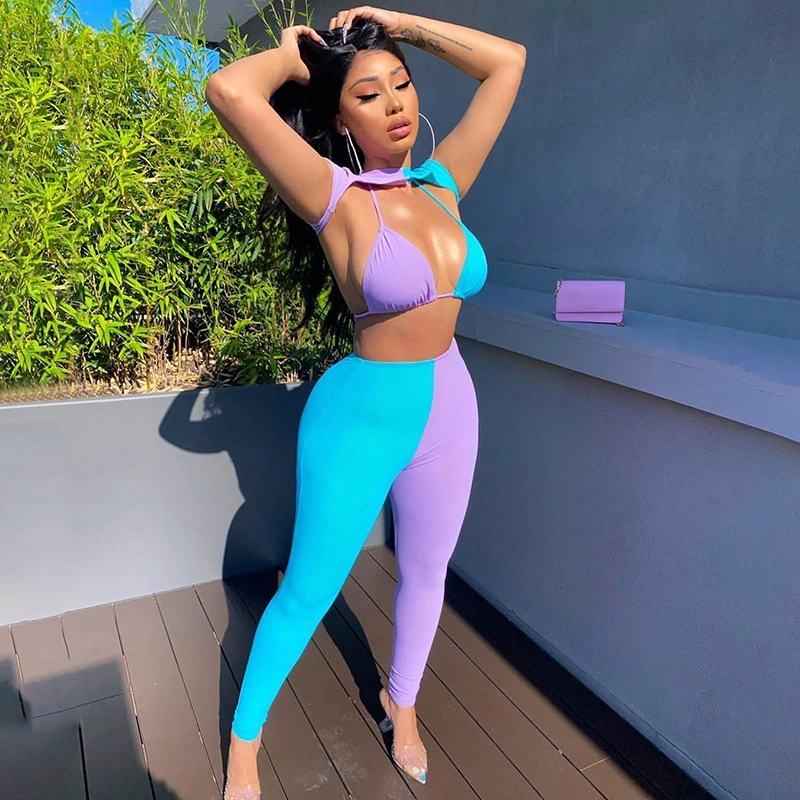 Fashion Contrast Halter Casual Suit