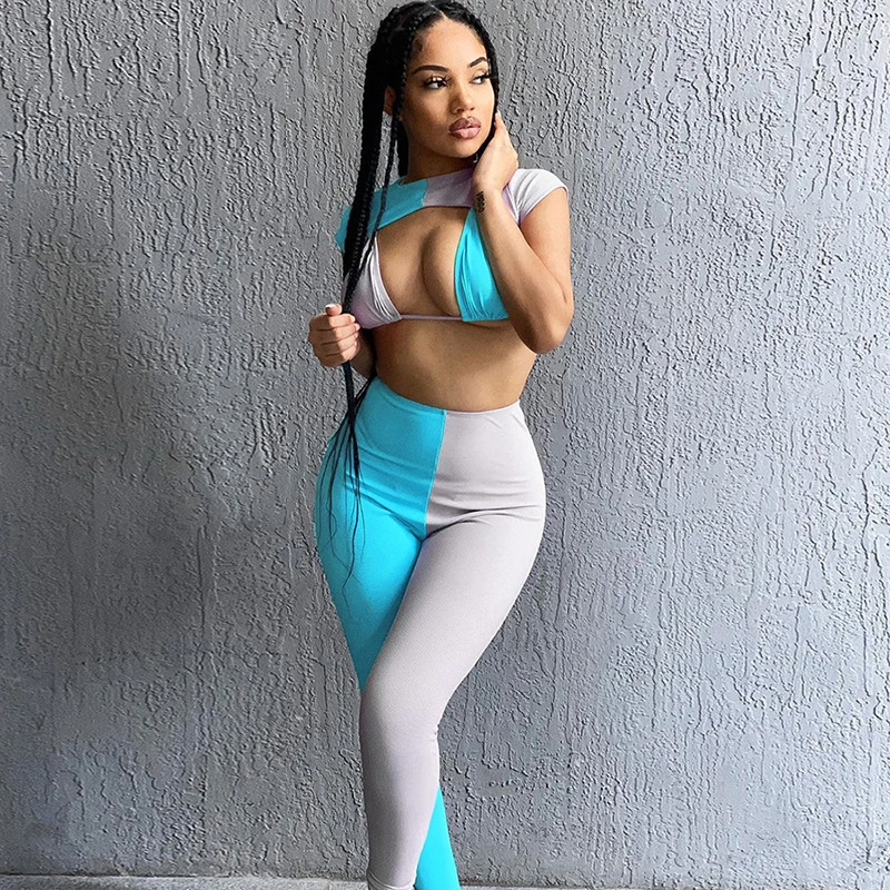 Fashion Contrast Halter Casual Suit