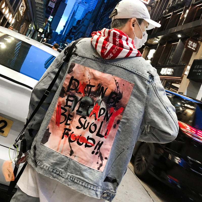 Digital print graffiti men's jacket denim jacket