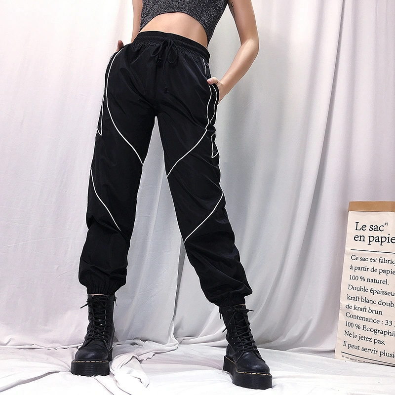 Rapwriter Fashion Reflective Strip Drawstring Sweatpants Women