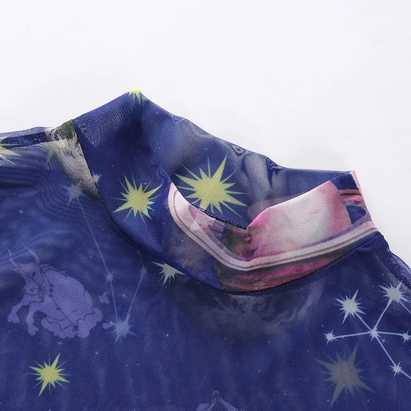 Women's T-shirt with printed mesh