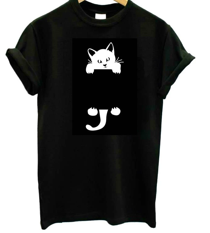 Cat climbing print T-shirt women's cotton casual funny T-shirt