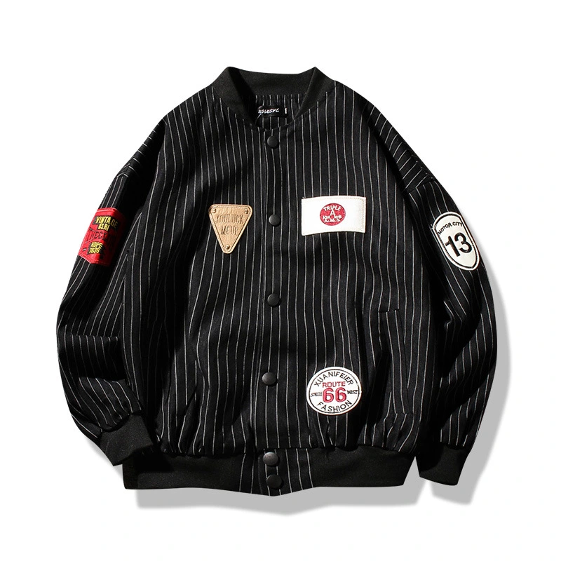 Flying baseball uniform striped large size falling shoulder jacket