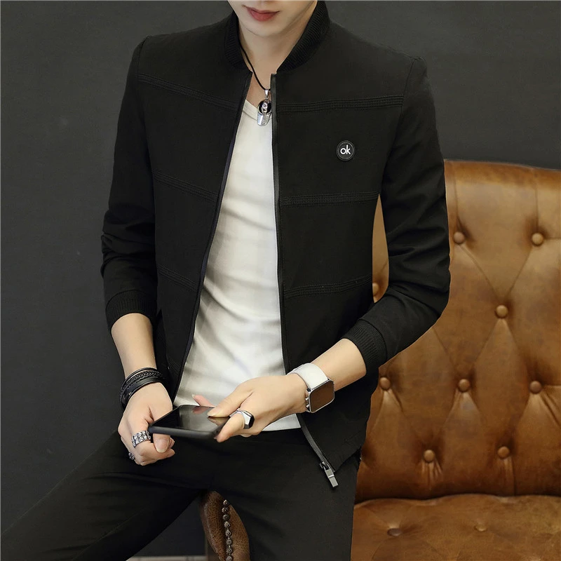 New men's casual jacket youth thin jacket fashion slim tide brand jacket men's collar baseball uniform