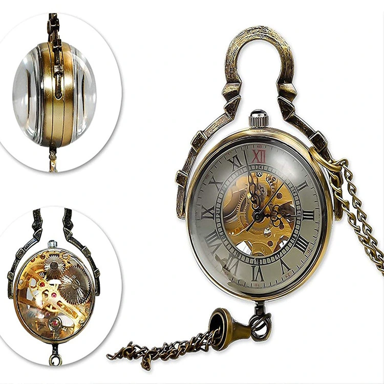 Crystal ball mechanical pocket watch