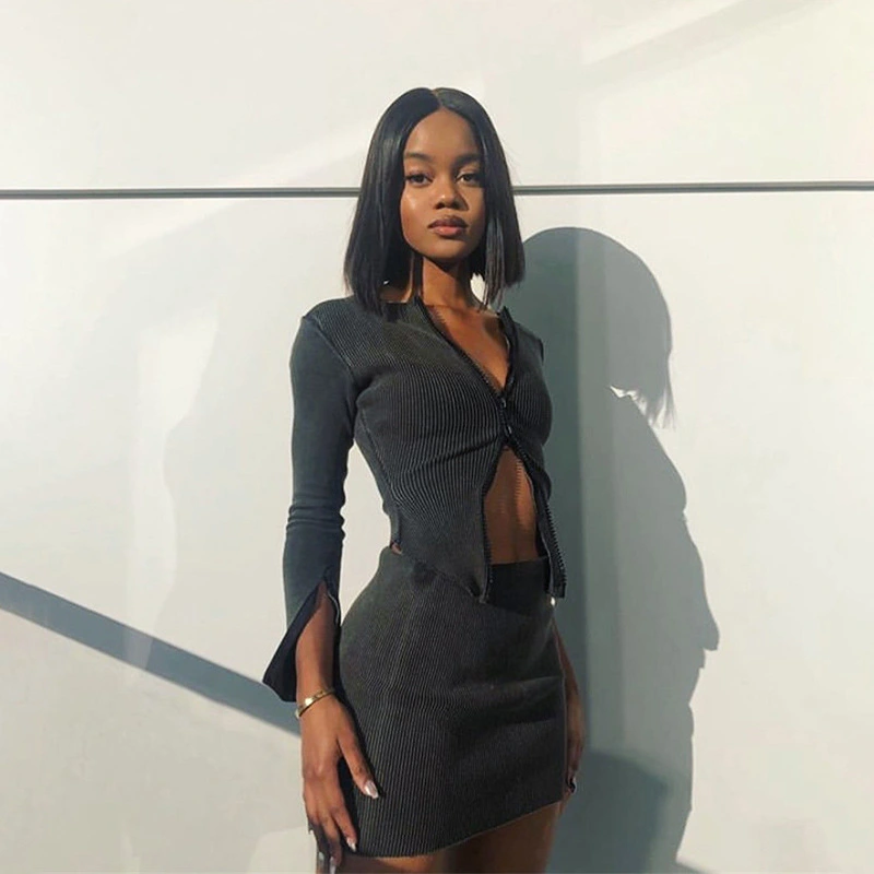 Wrapped skirt casual suit