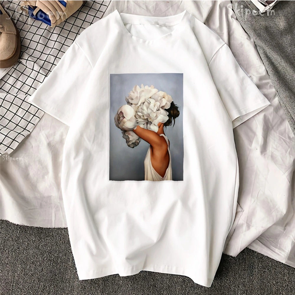 2021 speed sells explosion models Europe and the United States word feather flower print short-sleeved Europe and large size shirt women's T-shirt short-sleeved summer