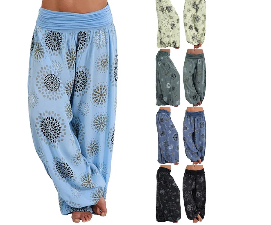 Wish Amazon foreign trade casual pants digital printing band width loose leg pants female European and American trousers