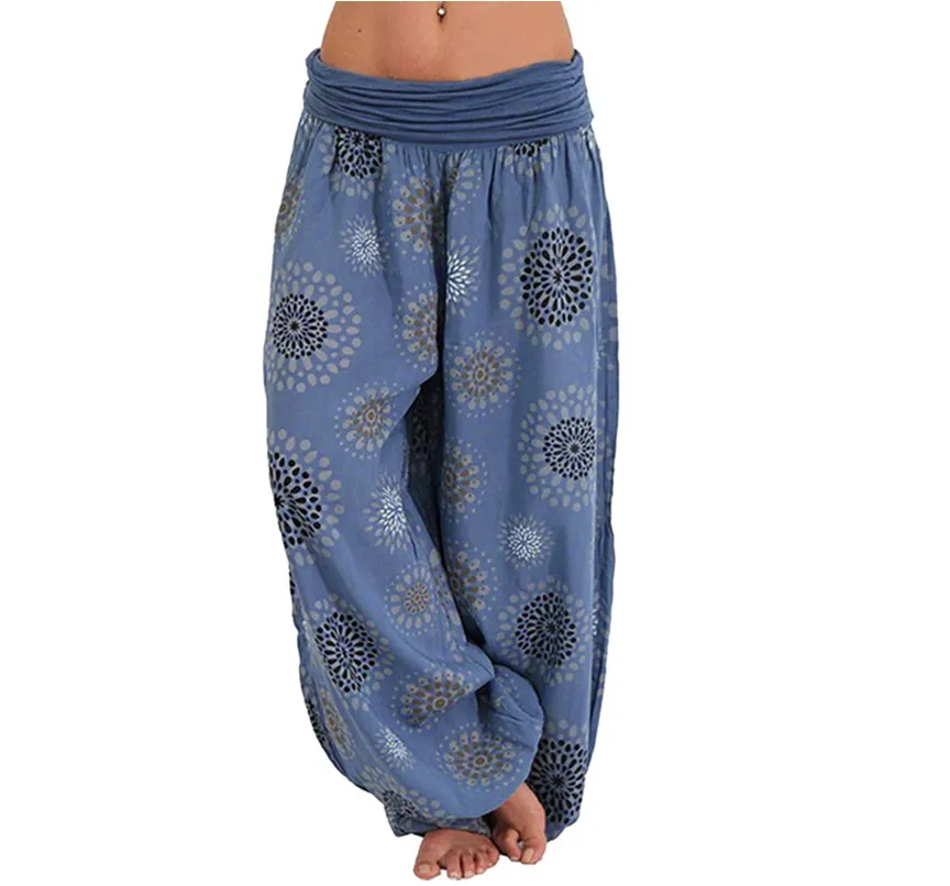 Wish Amazon foreign trade casual pants digital printing band width loose leg pants female European and American trousers