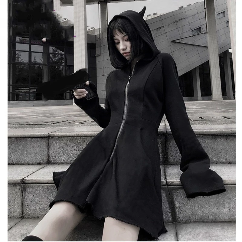 Thin dark hooded sweatshirt