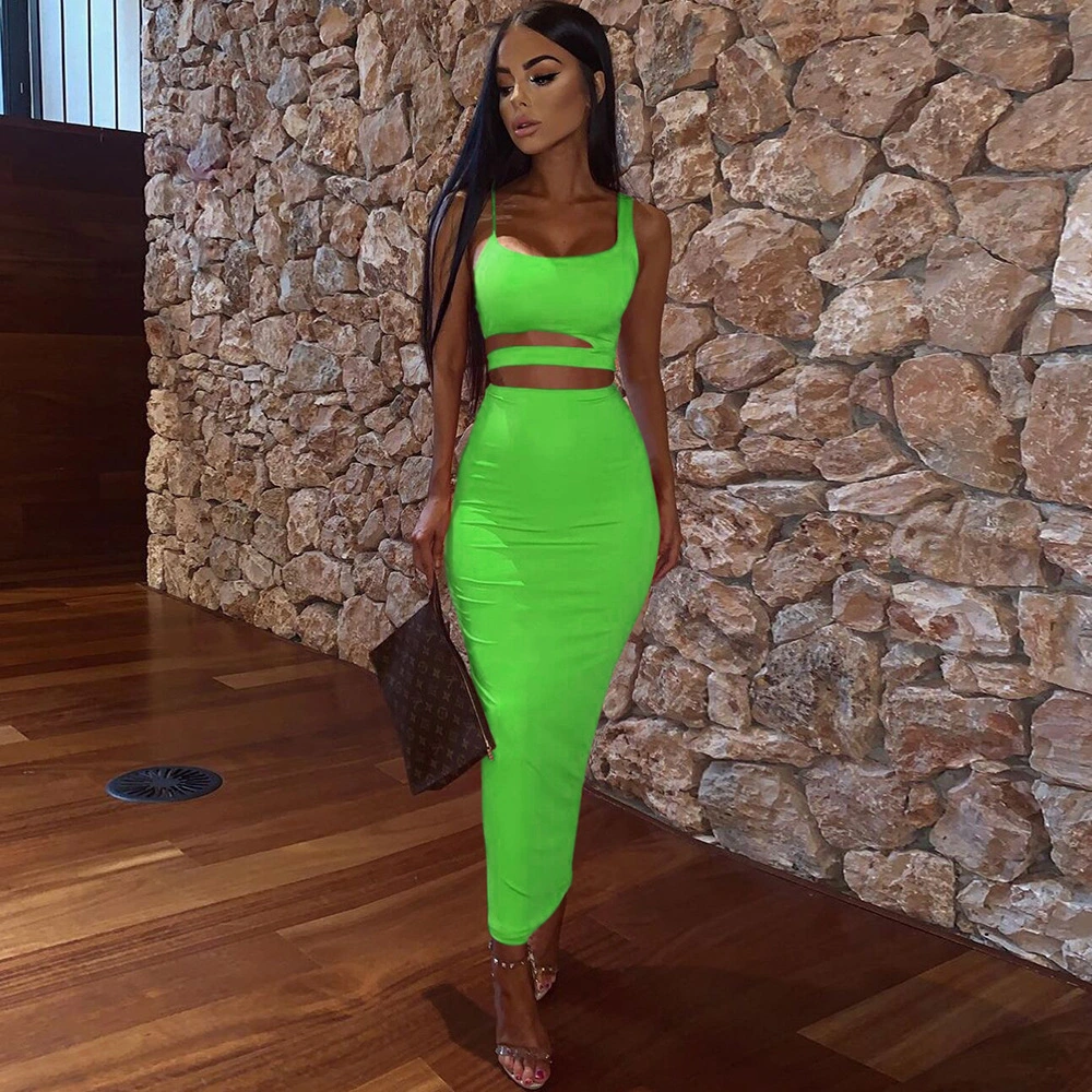 Round Neck Strap Hollow High Waist Skirt Suit