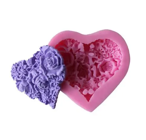 Love heart flowers cake Decorative Silicone Mold