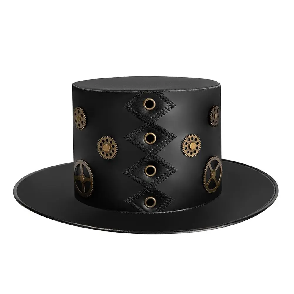 Stage Performance Punk Rivet Flat Top Hat