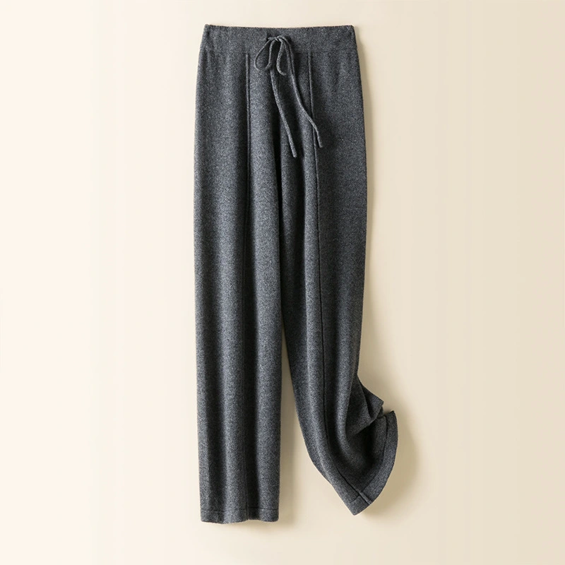 Straight cashmere knitted wide leg pants