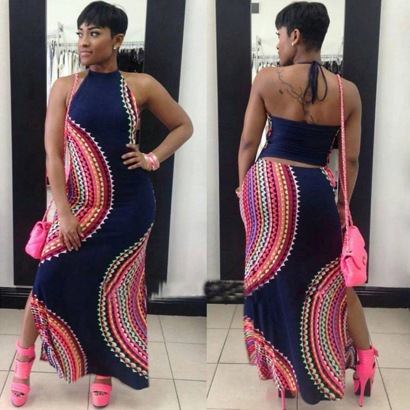 Fashion Slim Digital Print Bandage Skirt Dress