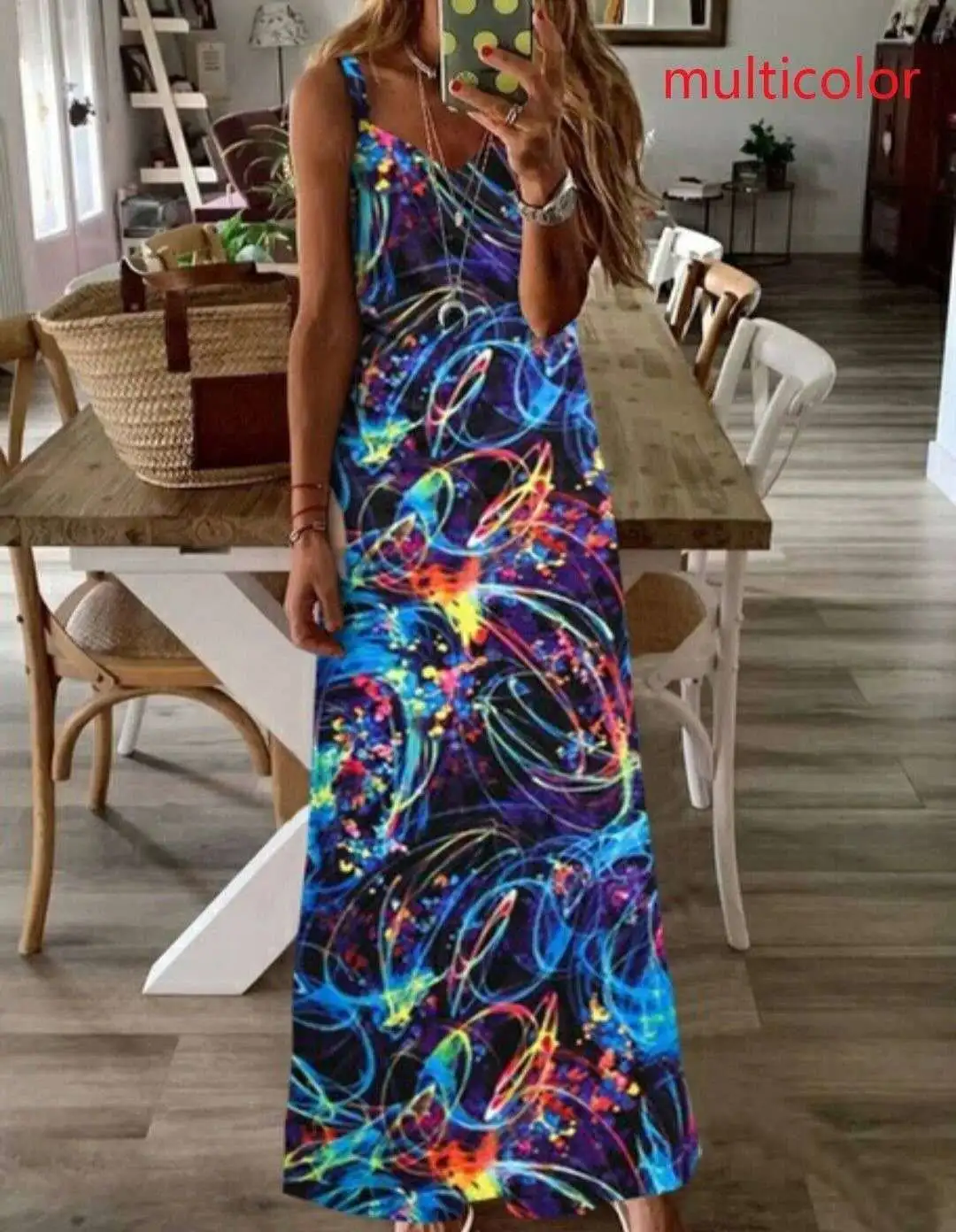 Luminous Print Suspender Dress