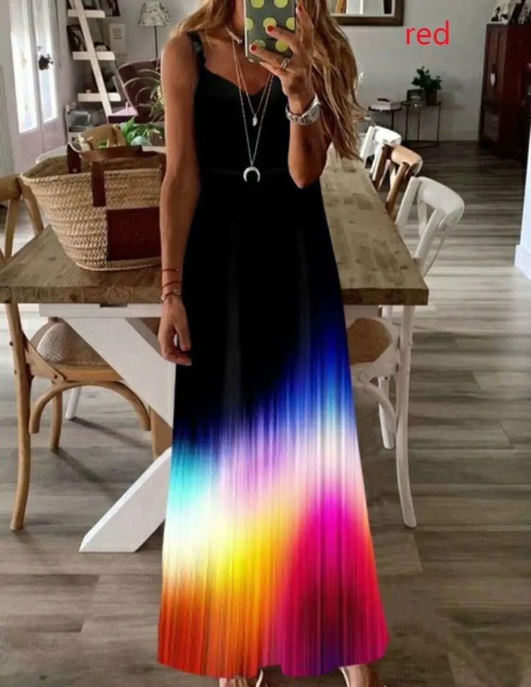 Luminous Print Suspender Dress