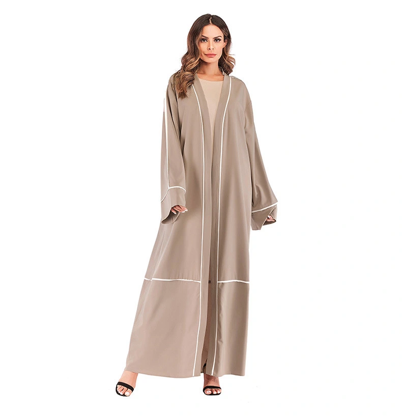 Zinc AliExpress Hot Sale Middle East Contrasting Color Striped Cardigan Muslim Robe Women's Foreign Trade Large Size Long Skirt 1679