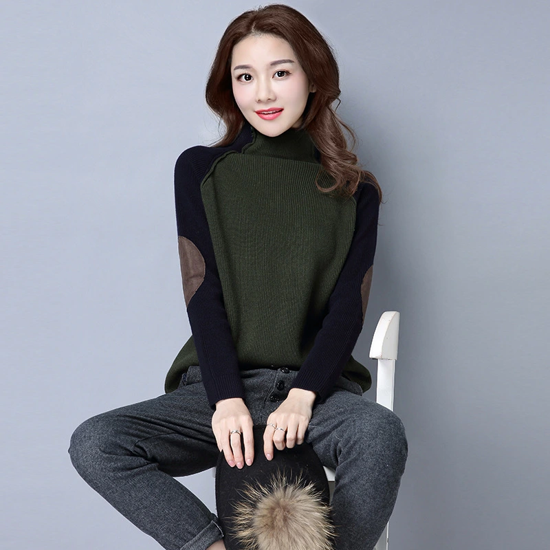 High Collar Women's Collage Sweater