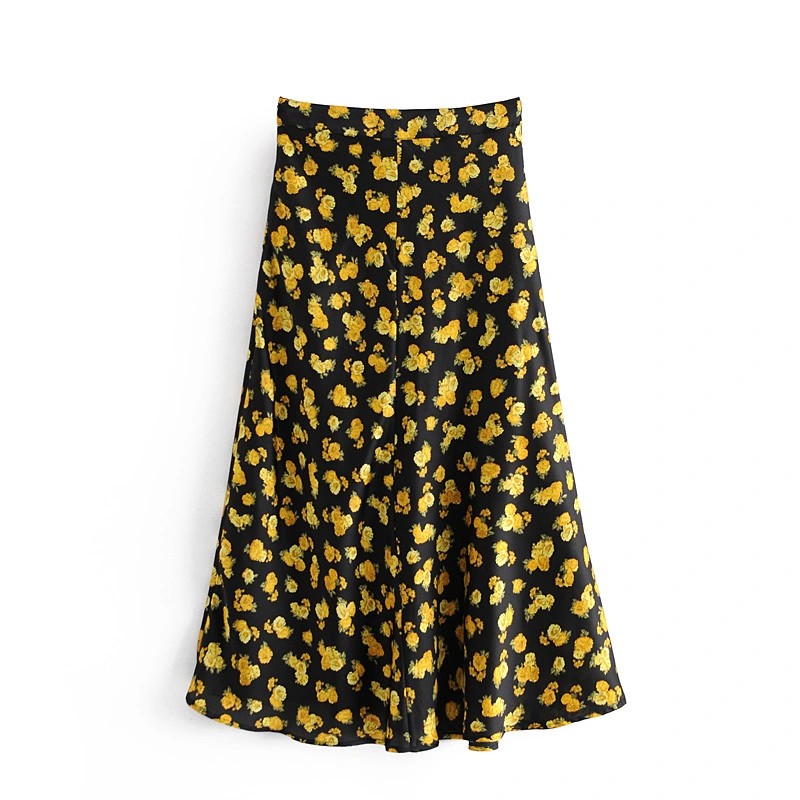 New Stylish Vintage Floral Print A-Line  Dreamy Streetwear Elegant Casual High Waist Midi Skirt Womens