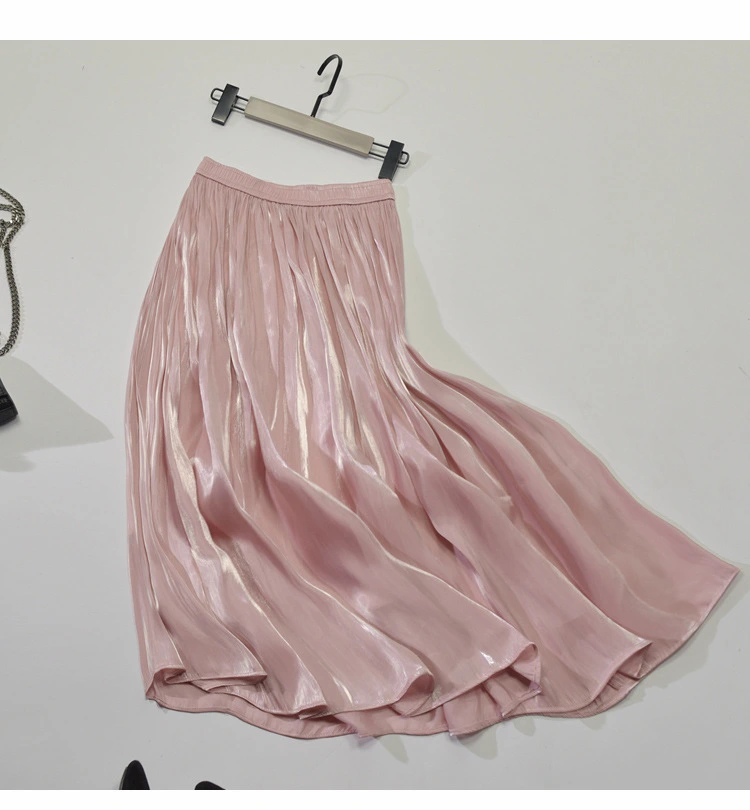 Mid-Length Mid-Length Autumn A-Line Gentle Wind Pleated Satin Half Skirt