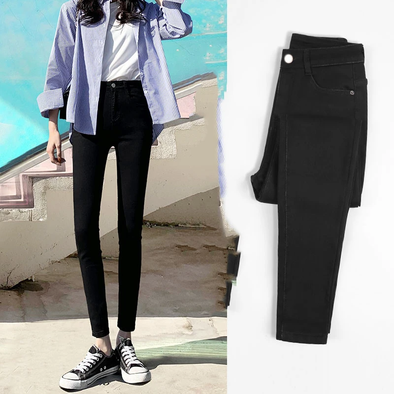 High-Waisted Jeans Women's Pants Summer, Spring And Autumn, New Spring,Tight-Fitting,Slim-Fitting, Black Nine-Point Pants