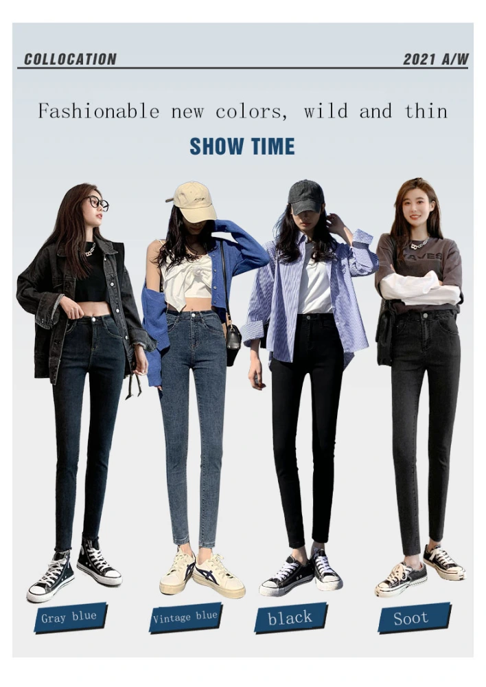  New Spring High-Waist Jeans Women's Pants Tight-Fitting Slim Slim Black Nine-Point Pants