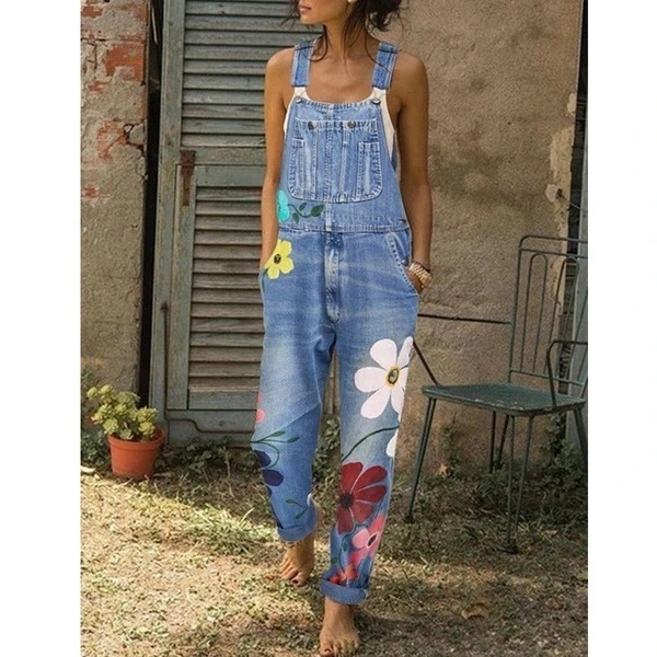 Printed Overalls, Plus Size, Zinc Wish,Sling DenimTrousers