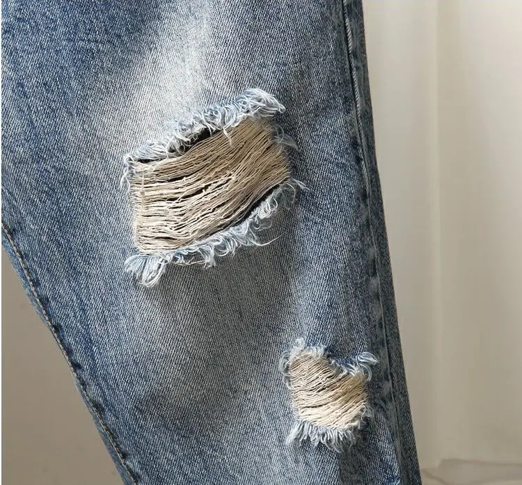 Middle School Students Plus Size Women's Ripped Jeans Summer New Fat MM200 Catties Loose And Thin Nine-Point Pants