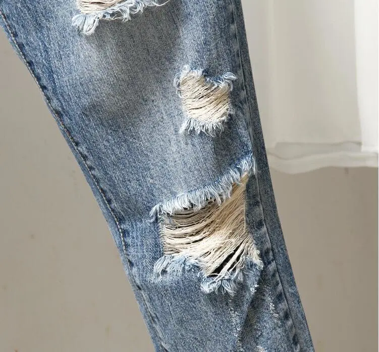 Middle School Students Plus Size Women's Ripped Jeans Summer New Fat MM200 Catties Loose And Thin Nine-Point Pants