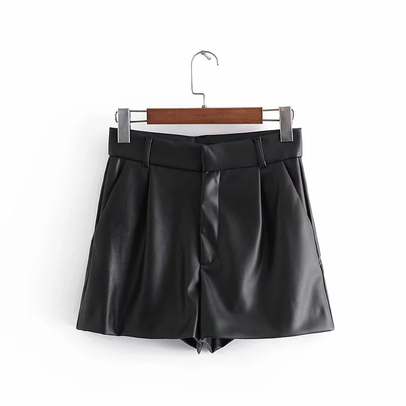 Simple Style Sexy High Waist Leather Shorts