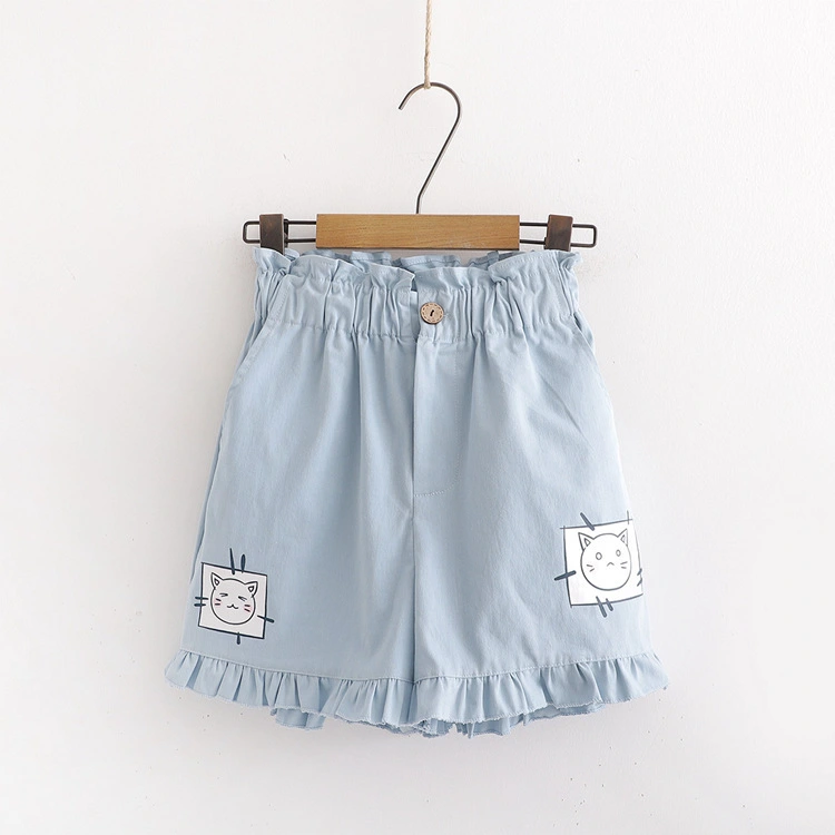 Summer New Style Sweet Casual Wear Cute Cartoon Print Summer Wide-leg Shorts Women