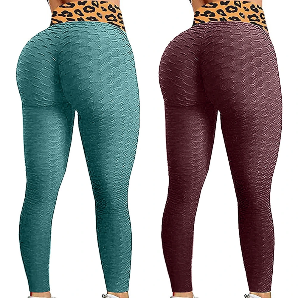 Bubble Yoga Pants High Waist Hip Sweatpants New Leopard Print Stitching Leggings Peach Hip Tights