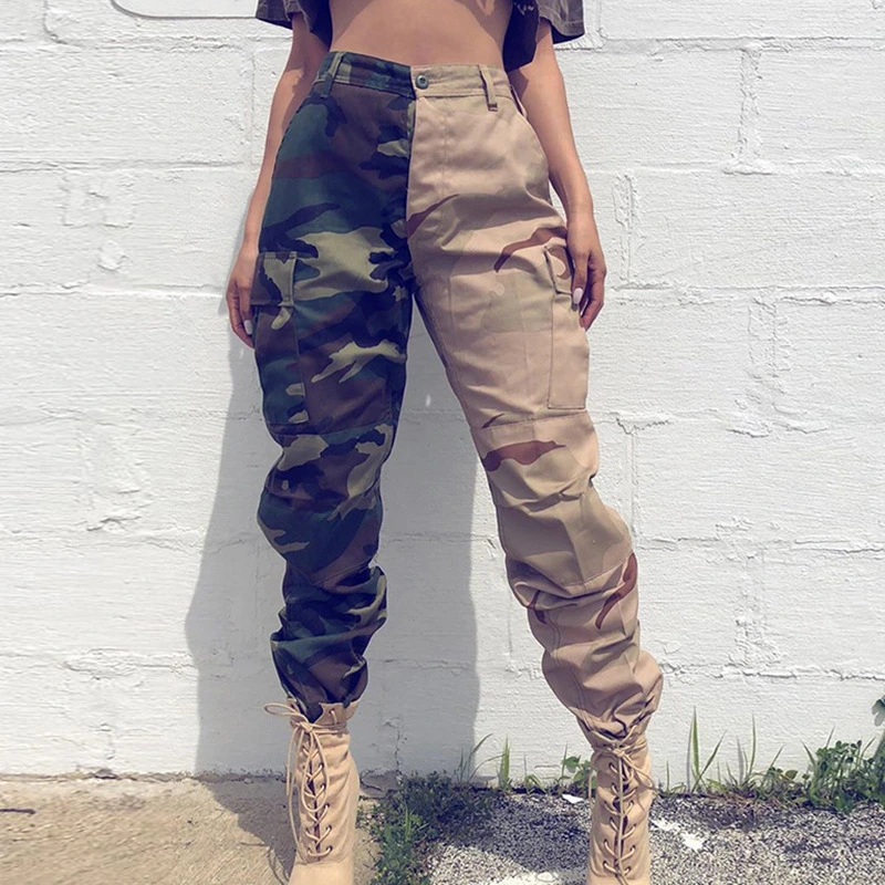 High Waist Camouflage Splicing Pants Female Contrast Color