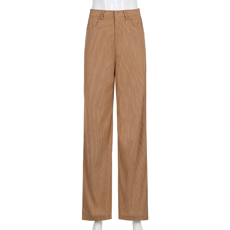 High-Waist Slim-Fit Corduroy Straight-Leg Casual Pants Wide-Leg Pants