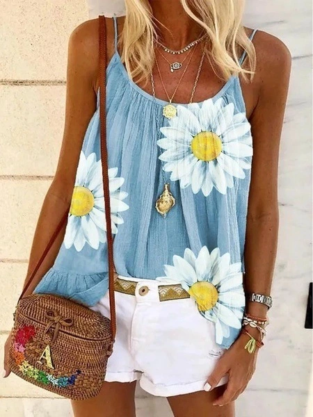 Summer Ladies Big Print Camisole Top Plus Size Loose Vest