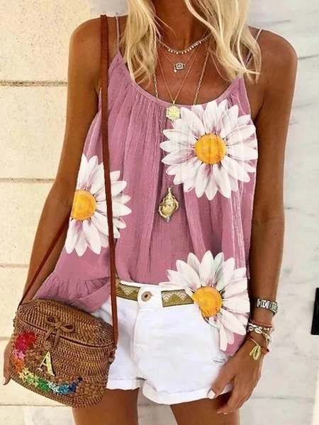 Summer Ladies Big Print Camisole Top Plus Size Loose Vest